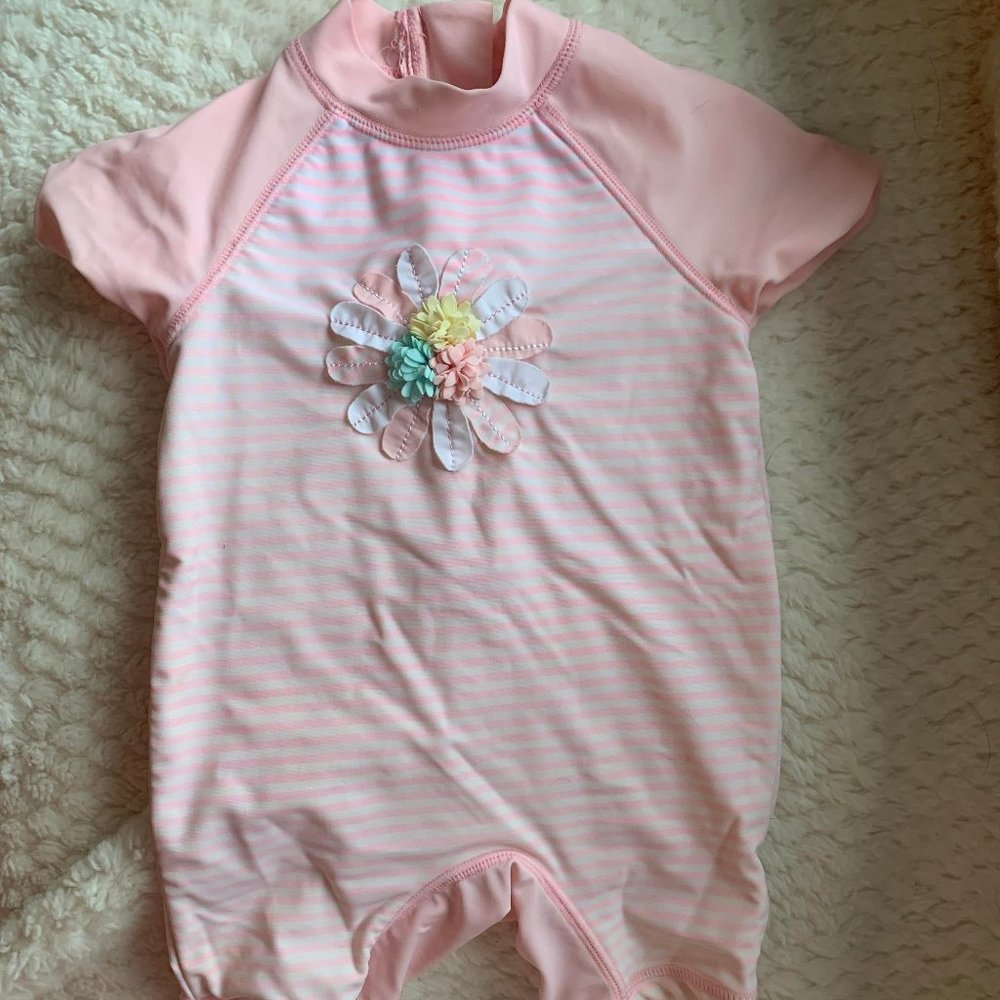 🌿$10 Sale🌿 Little Me Pink Striped Floral Infant Cut-off Wet Suit